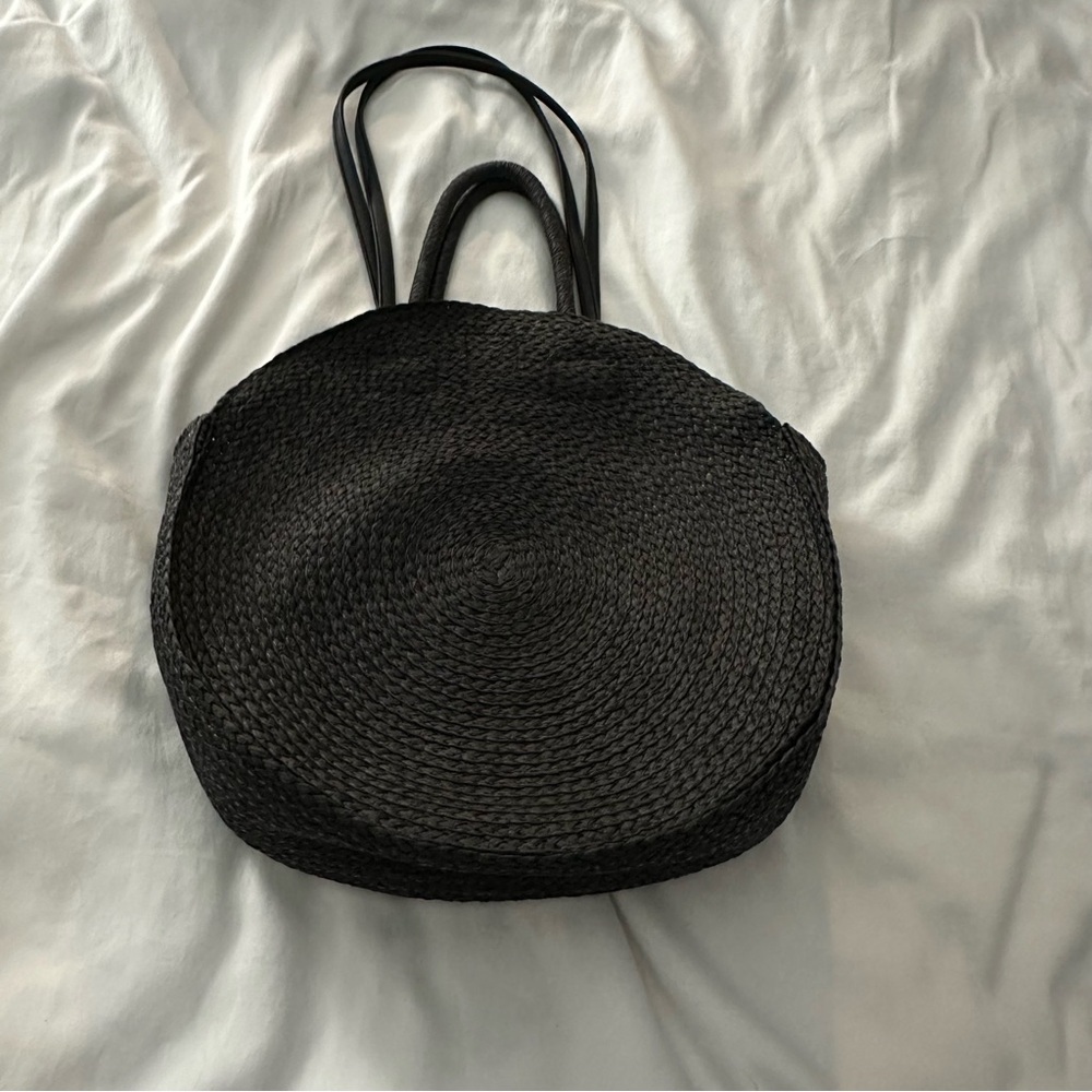 Black Circular Straw Bag - Picture 1 of 7
